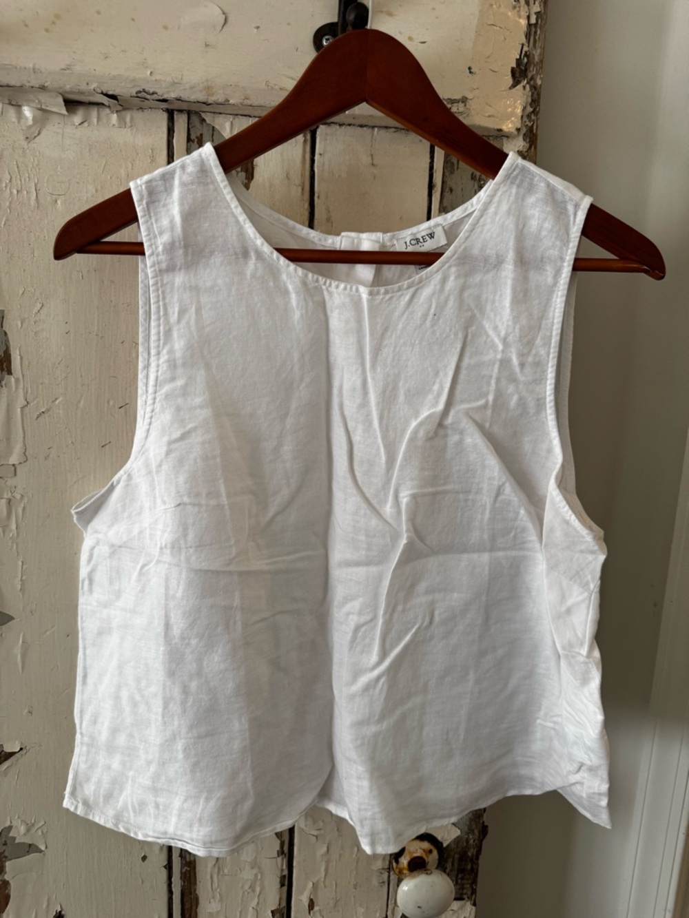 J. Crew White Linen Scoop Neck Tank